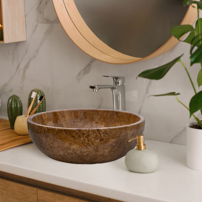 Noce Brown Travertine Natural Stone Above-vanity Bathroom Sink Polished (D)16" (H)6"-READY TO SHIP