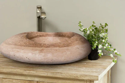 Noce Travertine Natural Stone Kayak Design Above Vanity Bathroom Vessel Sink (W)16" (L)23" (H)6" - In Stock