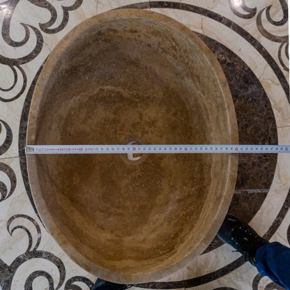 Noce Brown Travertine Oval Vessel Sink 16x21 Inches Handcrafted