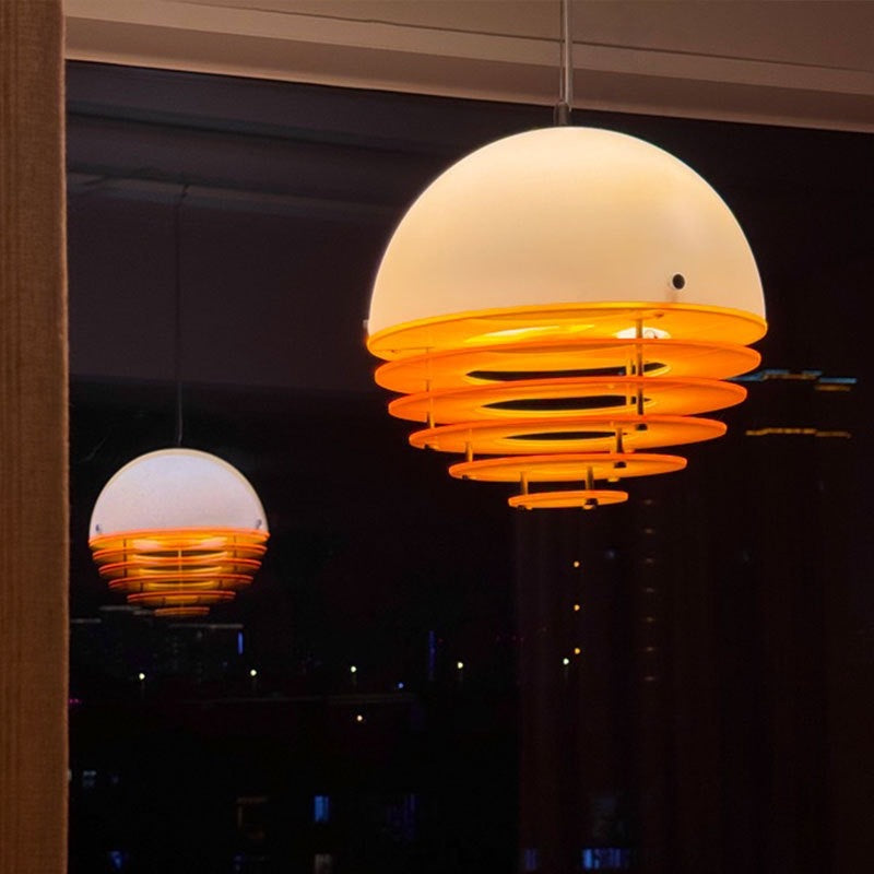 Sunrise Glow Pendant Light, Modern Dome Ceiling Lamp with Layered Metal Design