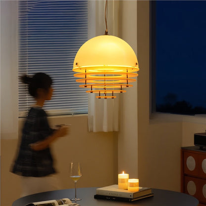 Sunrise Glow Pendant Light, Modern Dome Ceiling Lamp with Layered Metal Design