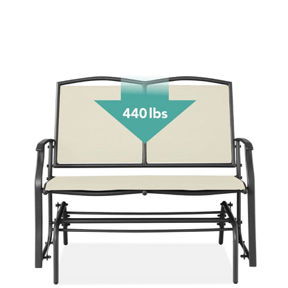 2 Seat Mesh Patio Loveseat Swing Glider Rocker with Armrests in Off White