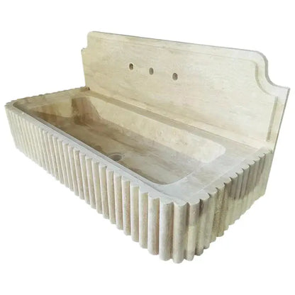 Beige Fluted Travertine Wall-Mount Vanity Sink 16x36 Inch Stone