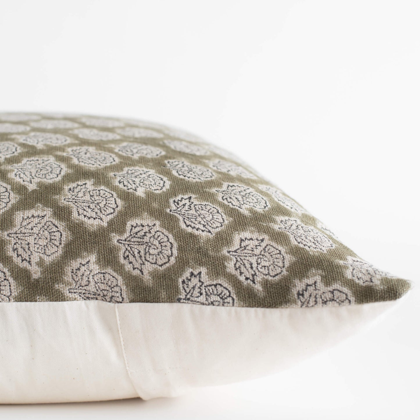 Fiora Floral Block Printed Pillow Cover | Olive Green