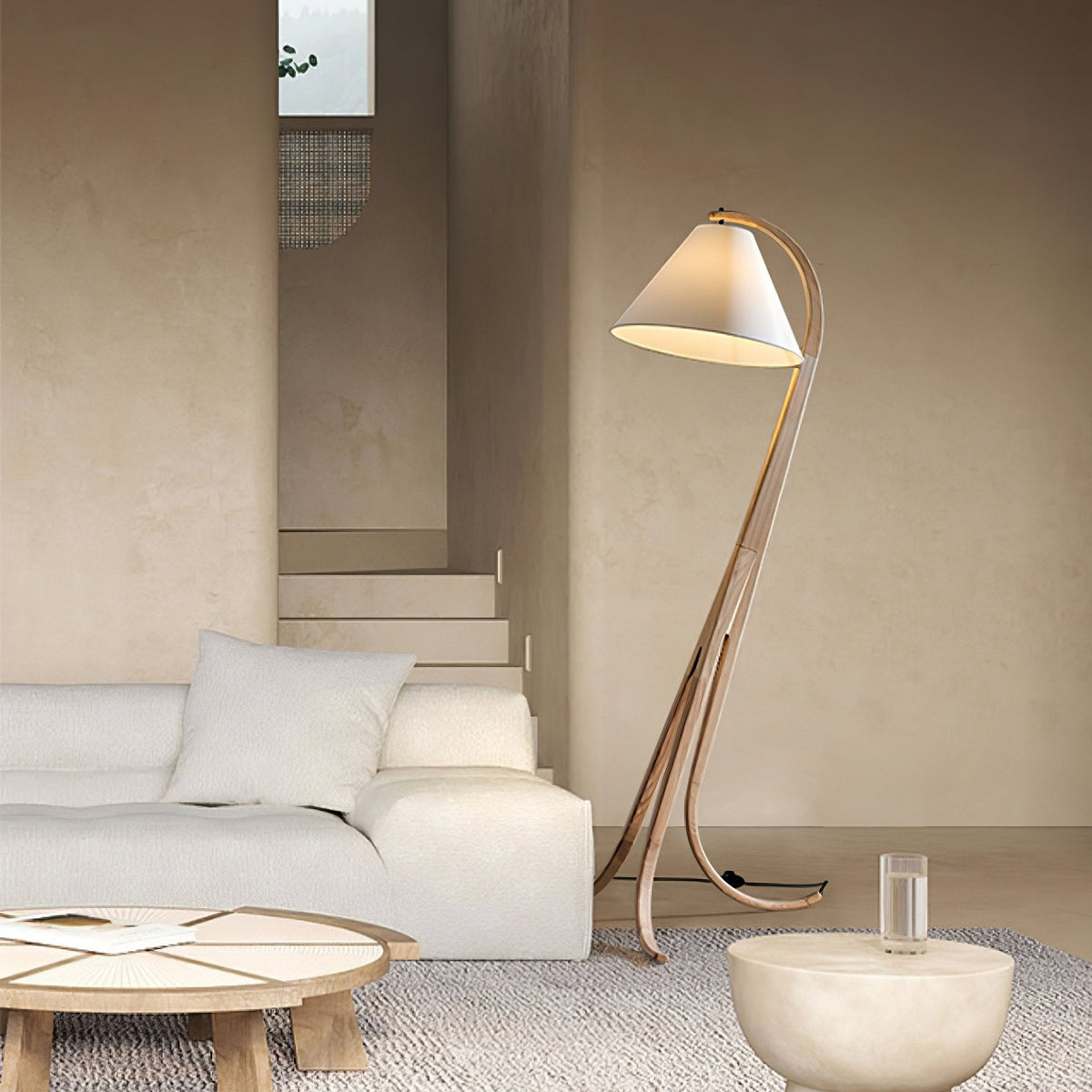 Orellis Curved Wood Floor Lamp
