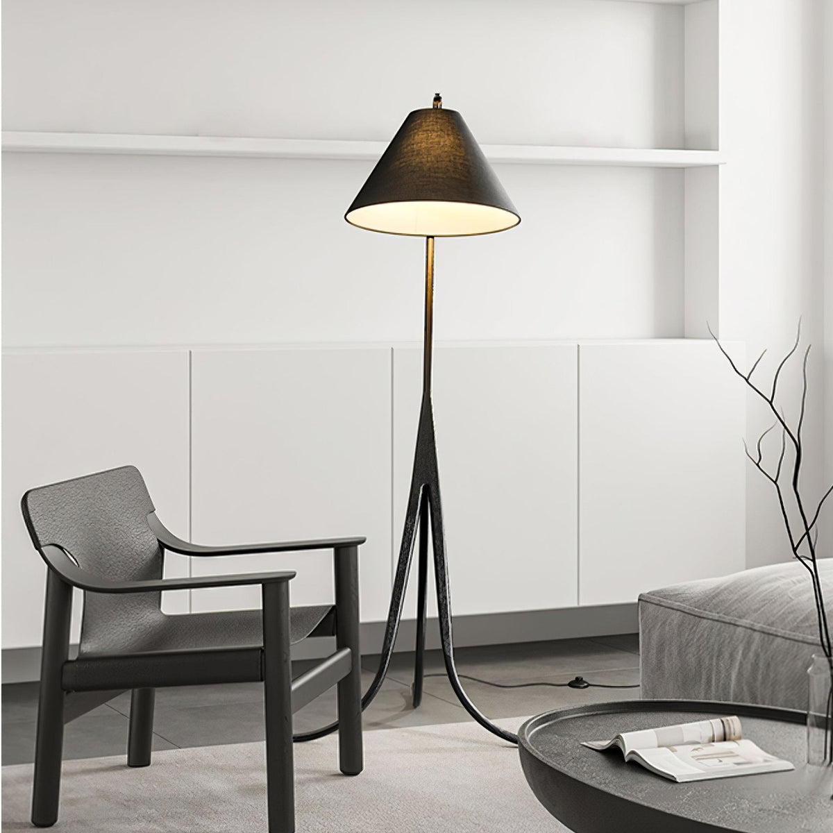 Orellis Curved Wood Floor Lamp