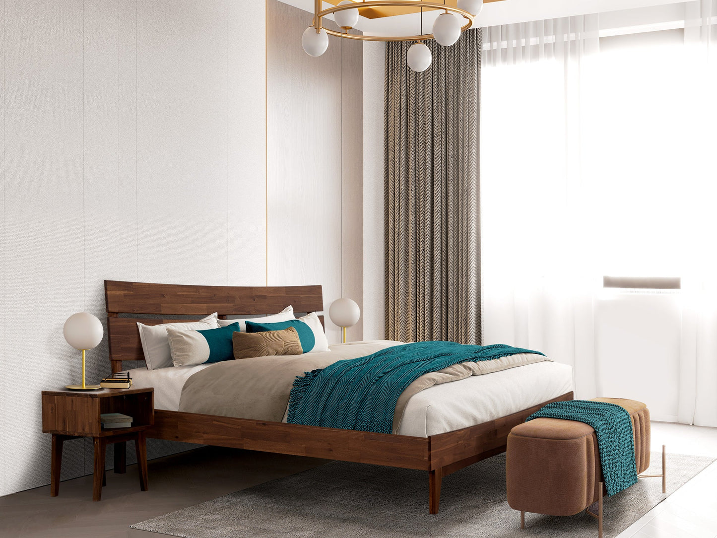 [Buy 1 Get 1] Aurora Solid Wood Bed Frame & Nightstand Set