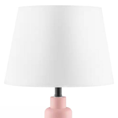 Small Pink Desk Light Table Lamp with White Fabric Shade for Bedside Nightstand