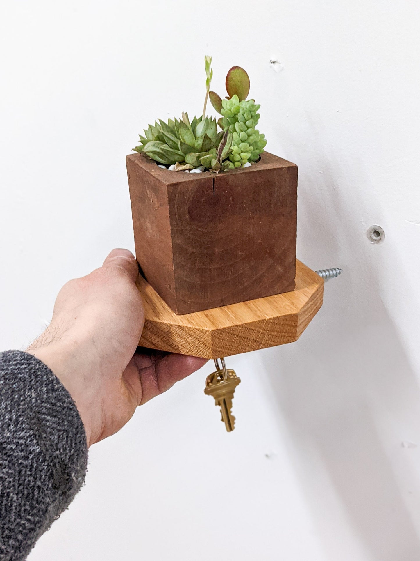 Mahogany Octagon Shelf with Key Hooks