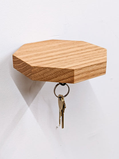Mahogany Octagon Shelf with Key Hooks