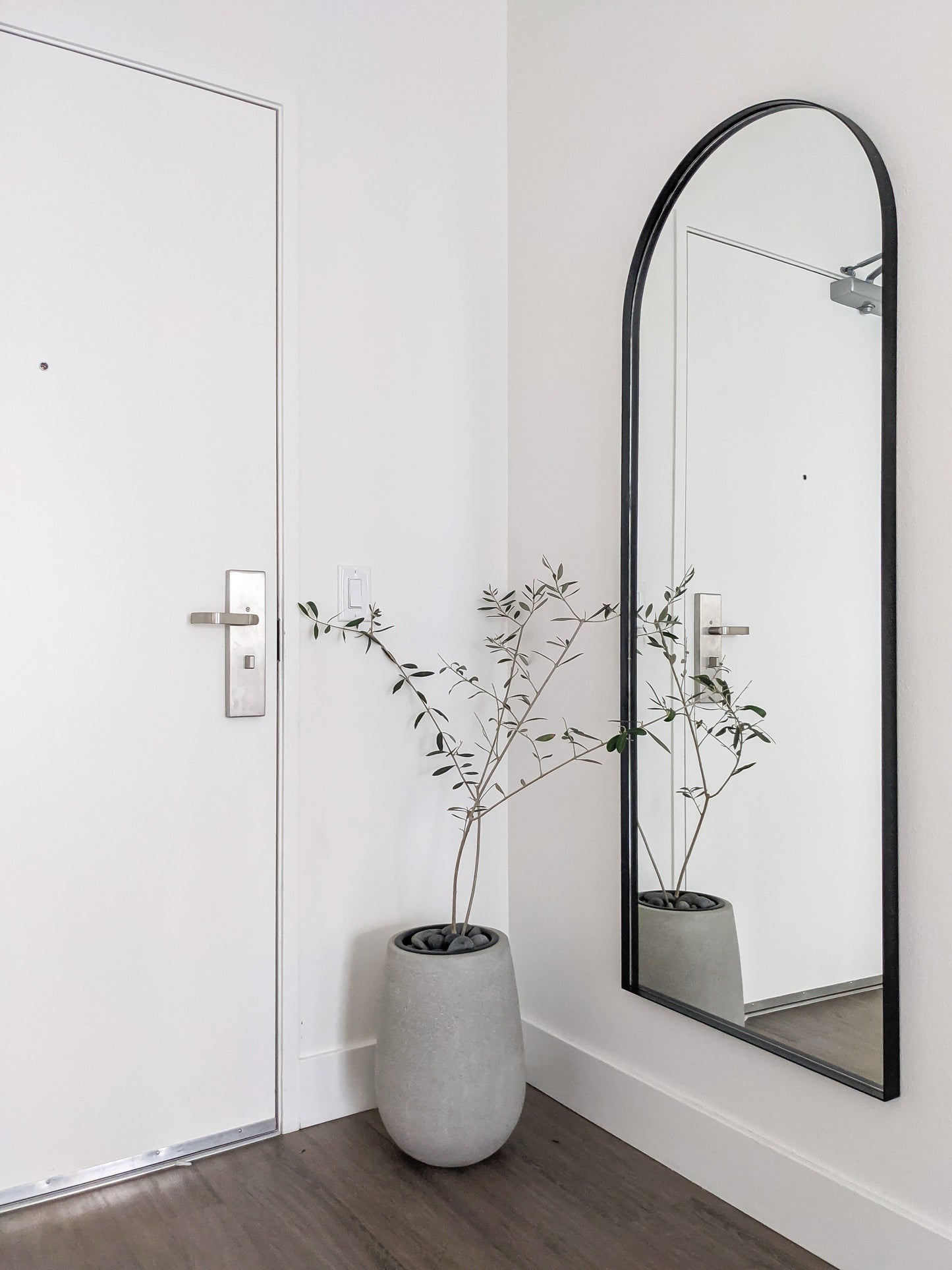 64"x24" Black Metal Arched Wall Mirror, Thin Edge Full Length, Deep Set Mirror MB6424