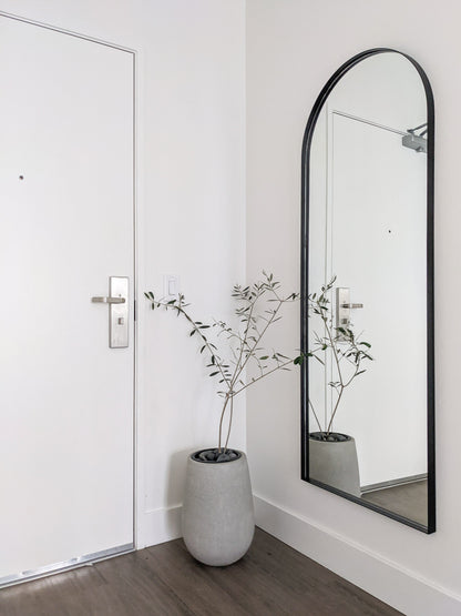 64"x24" Black Metal Arched Wall Mirror, Thin Edge Full Length, Deep Set Mirror MB6424
