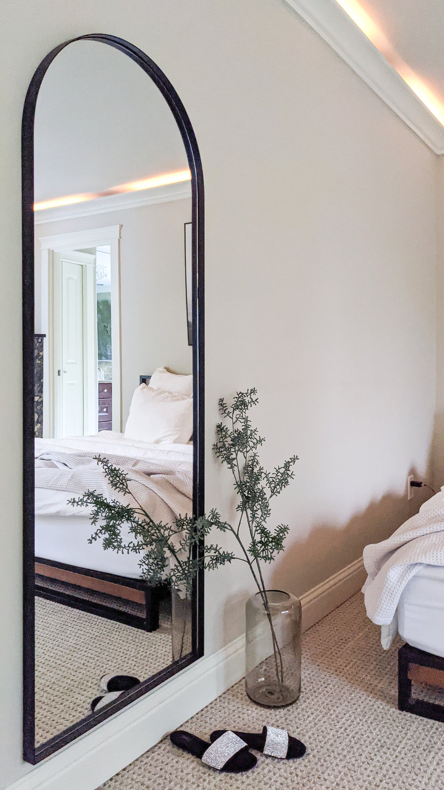 64"x24" Black Metal Arched Wall Mirror, Thin Edge Full Length, Deep Set Mirror MB6424