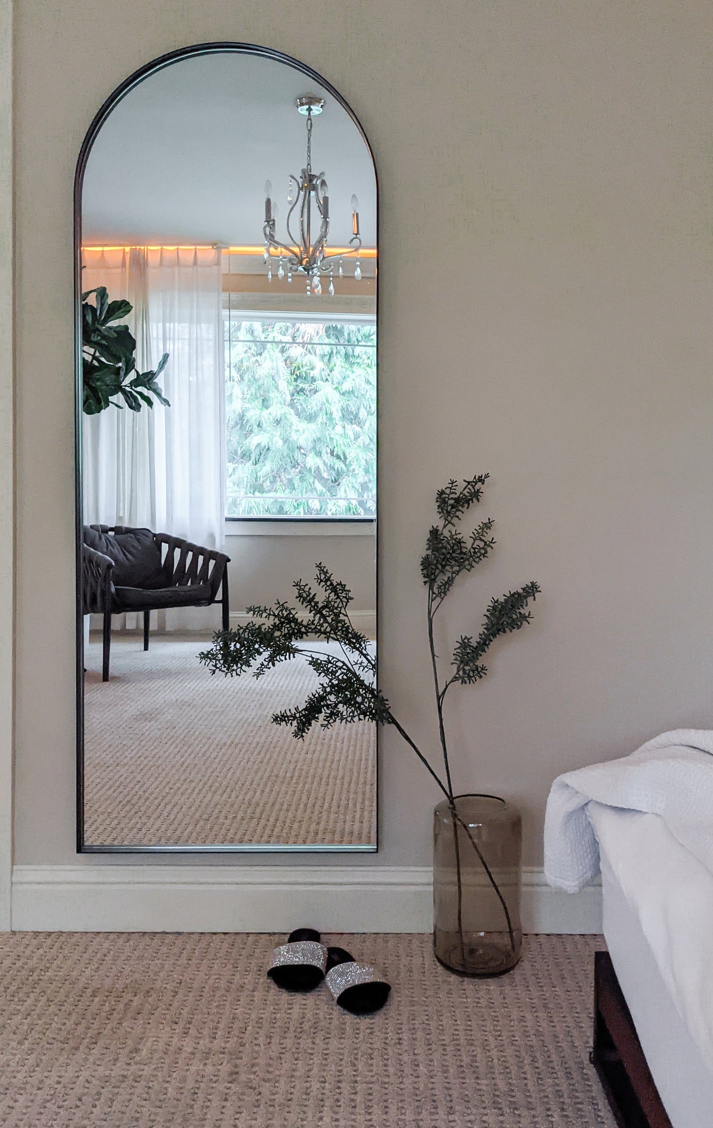 64"x24" Black Metal Arched Wall Mirror, Thin Edge Full Length, Deep Set Mirror MB6424