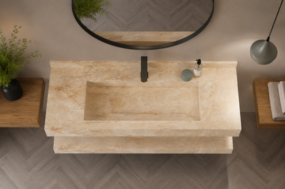Aspire Beige Luxury Stone-Look Freestanding Bathroom Sink, Minimalist Tapered Pedestal Column – NACS Collection