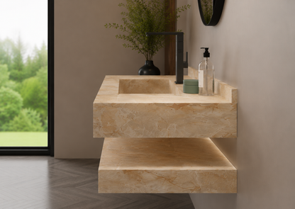 Aspire Beige Luxury Stone-Look Freestanding Bathroom Sink, Minimalist Tapered Pedestal Column – NACS Collection