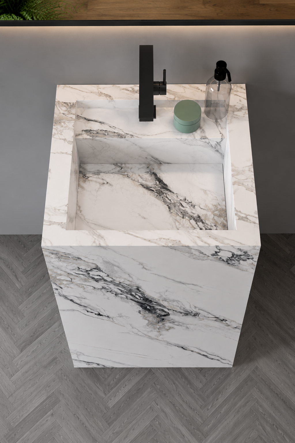 Antique Statuarioo Luxury Marble-Look Freestanding Bathroom Sink, Monolithic Pedestal Column – NACS Collection