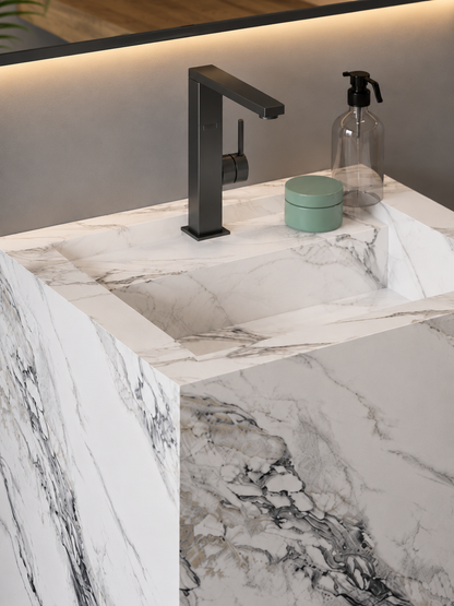 Antique Statuarioo Luxury Marble-Look Freestanding Bathroom Sink, Monolithic Pedestal Column – NACS Collection