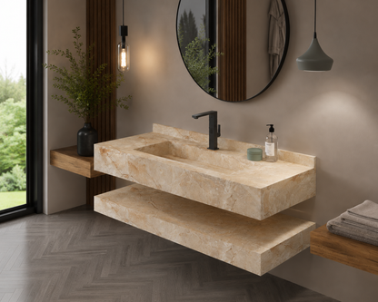 Aspire Beige Luxury Stone-Look Freestanding Bathroom Sink, Minimalist Tapered Pedestal Column – NACS Collection