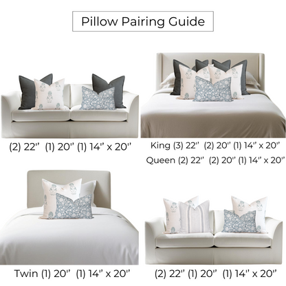 Chloe Floral Block Printed Pillow Cover | Blue | Lumbar