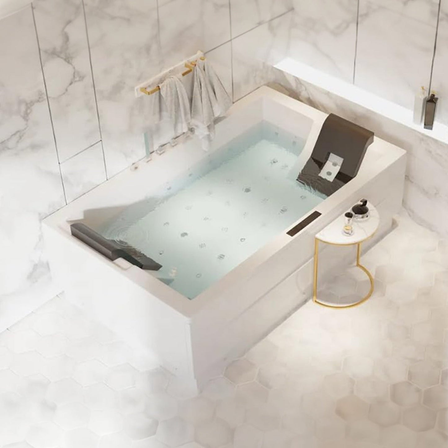 Alora 71-Inch Premium Modern Acrylic Soaking Bathtub With Bubble Jets And LED Lighting (SAK26415)