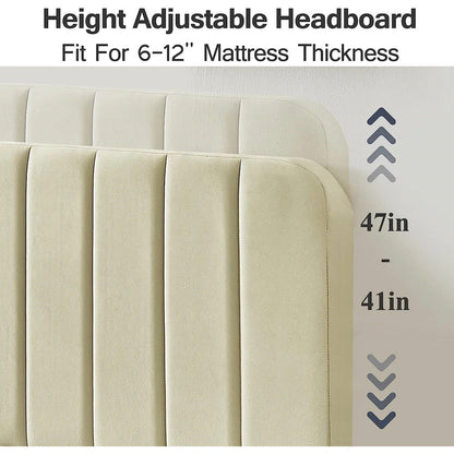 Queen size Beige Upholstered Platform Bed Frame with Headboard