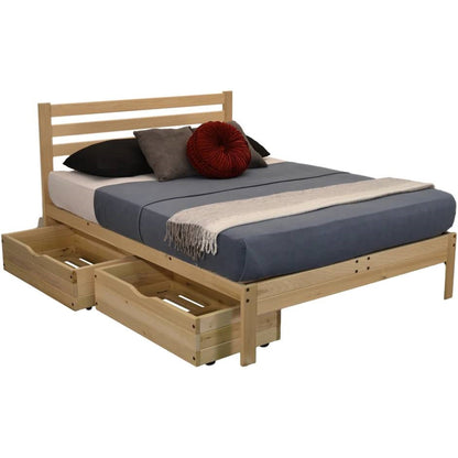 Queen size Solid Wood Platform Bed Frame with Slatted Headboard - Made in USA