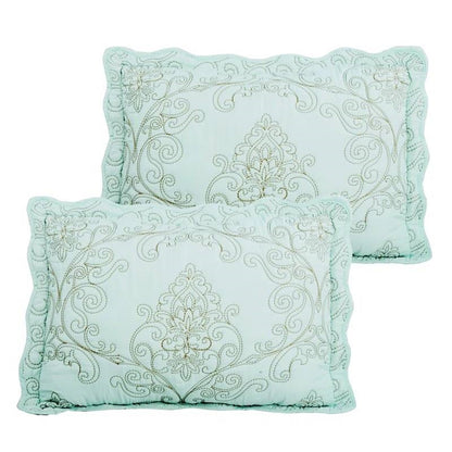 Queen size Light Blue Damask Embroidered 4 Piece Oversized Bedspread Set