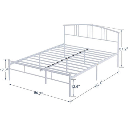 Queen size White Metal Platform Bed Frame with Arched Headboard