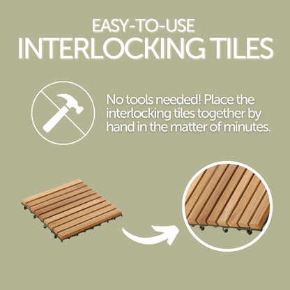Denali Natural Teak Outdoor Interlocking Tiles, 9 Slat (10 sq ft)
