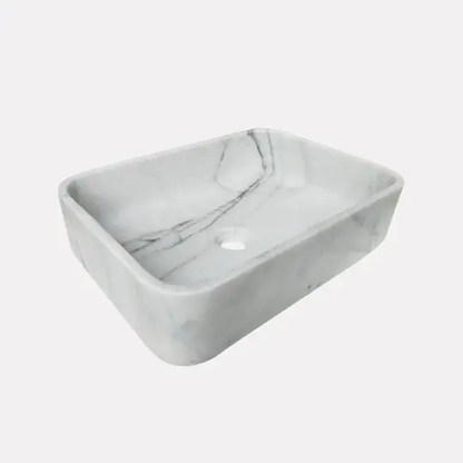 Turkish Handcrafted Calacatta White Marble Rectangular Vessel Sink 12x18 In Polished