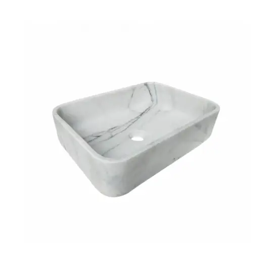 Turkish Handcrafted Calacatta White Marble Rectangular Vessel Sink 12x18 In Polished