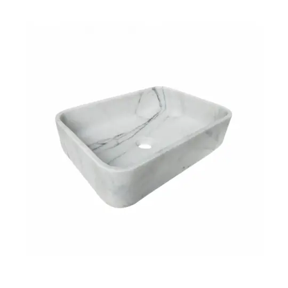 Turkish Handcrafted Calacatta White Marble Rectangular Vessel Sink 12x18 In Polished