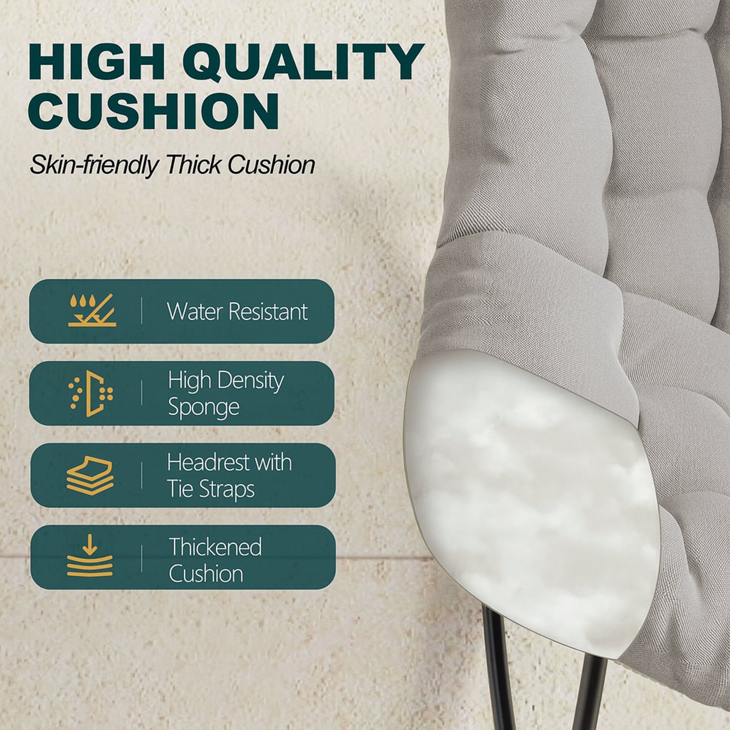 Outdoor Rocking Chair, Oversized Papasan Chair, Indoor Comfy Lounge Rocker