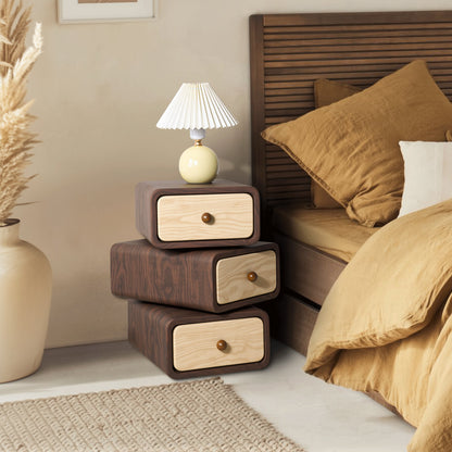 Rotatable 3-Tier Drawer Storage Cabinet, Wooden Stackable Nightstand with Drawers for Bedroom, Living Room Organization