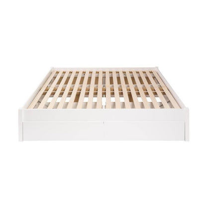 King Size 4 Drawer Storage White Wooden 4 Post Platform Bed  Frame