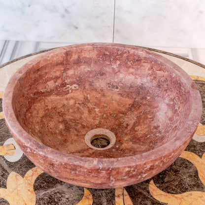 Red Travertine Natural Stone Round Above Vanity Bathroom Sink Honed/Matte (D)16" (H)6" READY TO SHIP