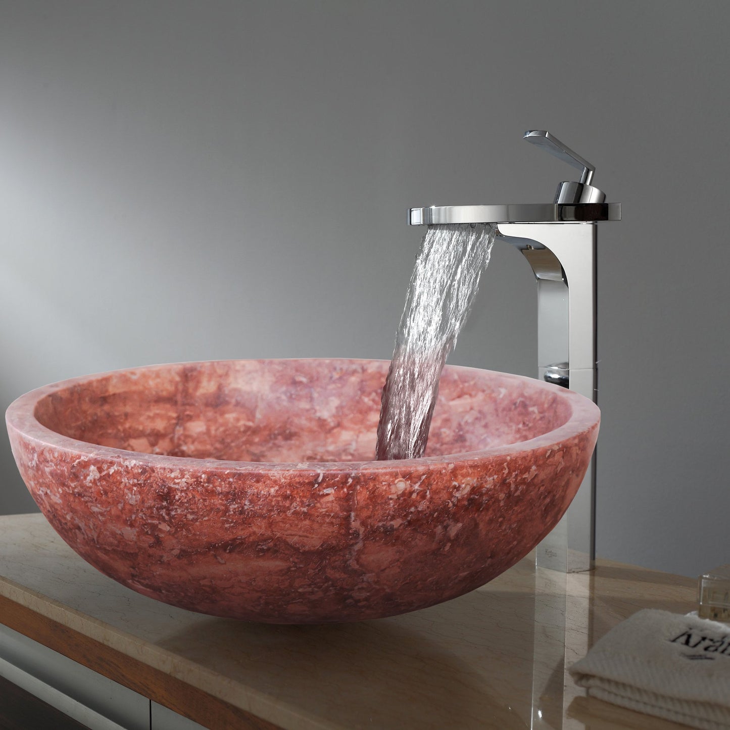 Red Travertine Natural Stone Round Above Vanity Bathroom Sink Honed/Matte (D)16" (H)6" READY TO SHIP