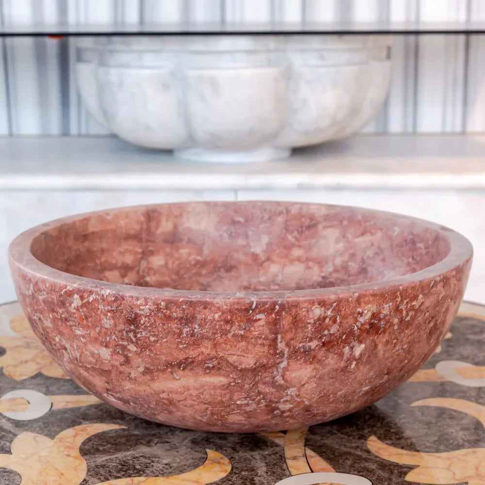 Red Travertine Natural Stone Round Above Vanity Bathroom Sink Honed/Matte (D)16" (H)6" READY TO SHIP