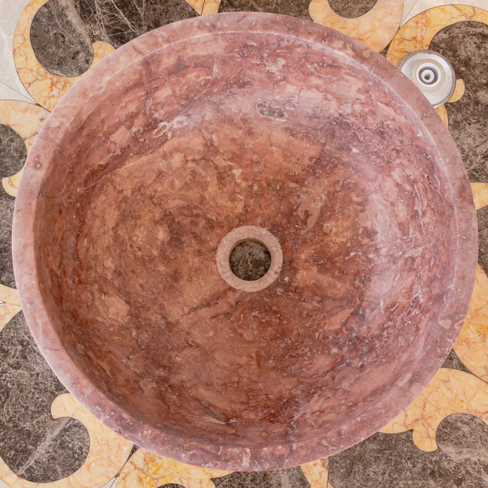 Red Travertine Natural Stone Round Above Vanity Bathroom Sink Honed/Matte (D)16" (H)6" READY TO SHIP