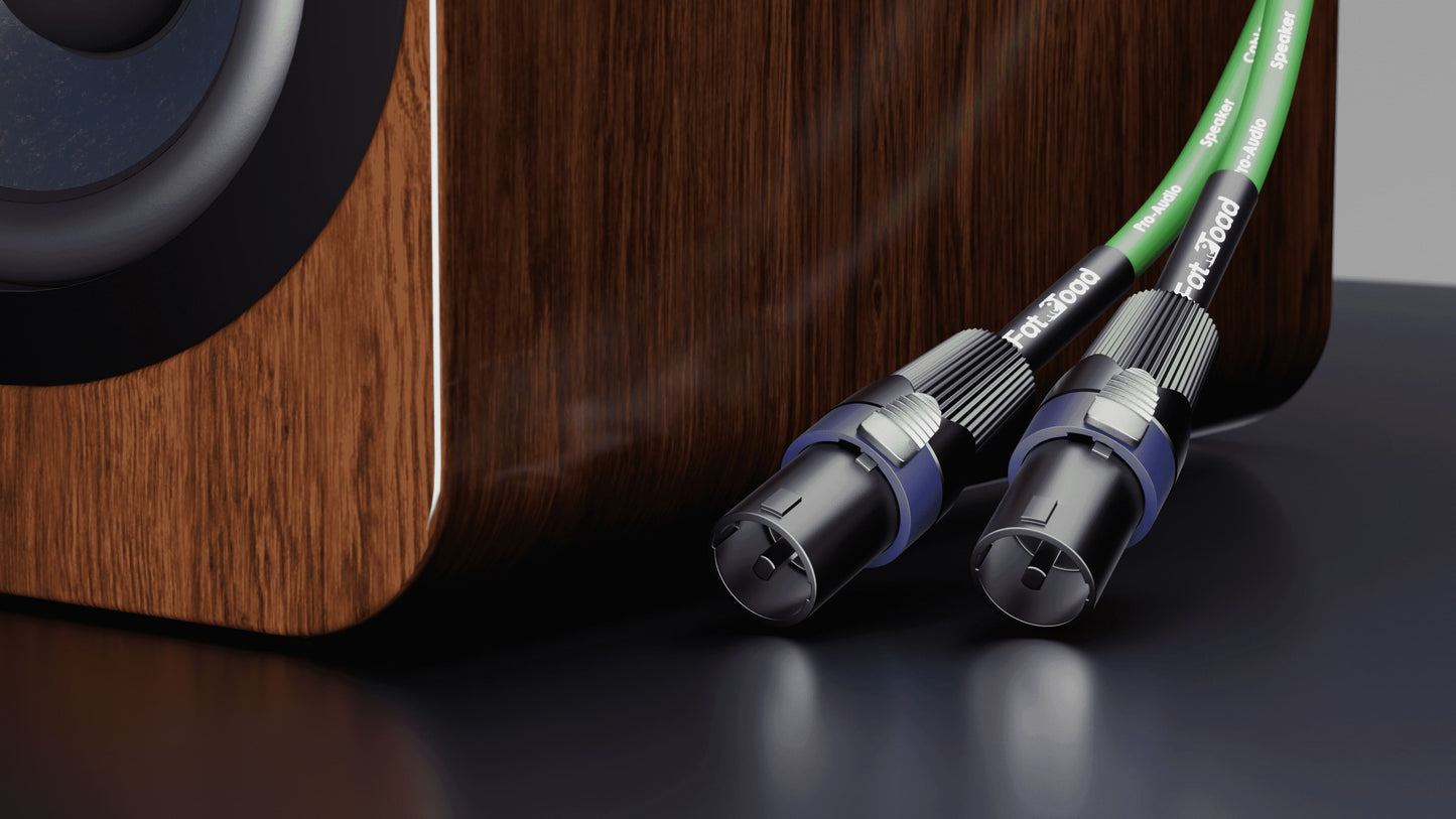 Speakon to Speakon Cable by FAT TOAD - 50ft Professional 12GA Pro Audio Green Speaker PA Cord w/ Twist Lock Connector - 12 AWG Wire for Music Studio
