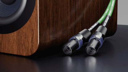 Speakon to Speakon Cables (2 Pack) by FAT TOAD - 50ft Professional Pro Audio Green Speaker PA Cord with Twist Lock Connector - 12 AWG Wire for Studio