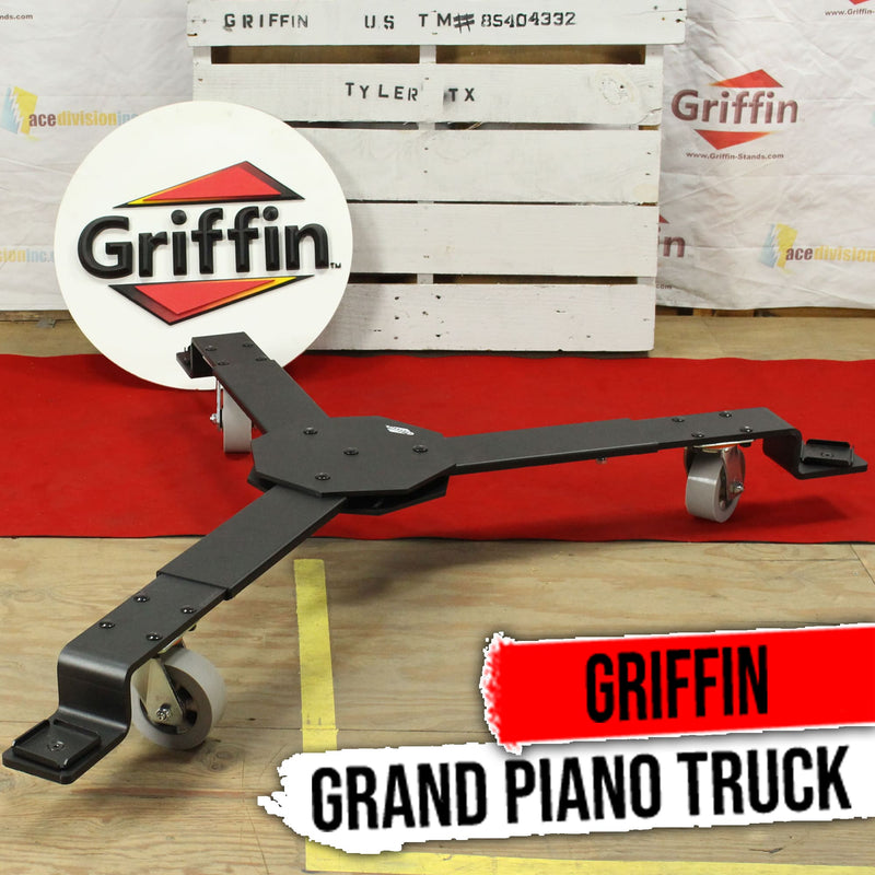 Piano Truck Dolly by GRIFFIN | Spider Mobileer Cart for Concert Baby Grand Pianos | 3 Large Wheel Moving Dollie Stage Stand with Adjustable Legs | Adjustable Universal Sturdy Placement Mount Holder