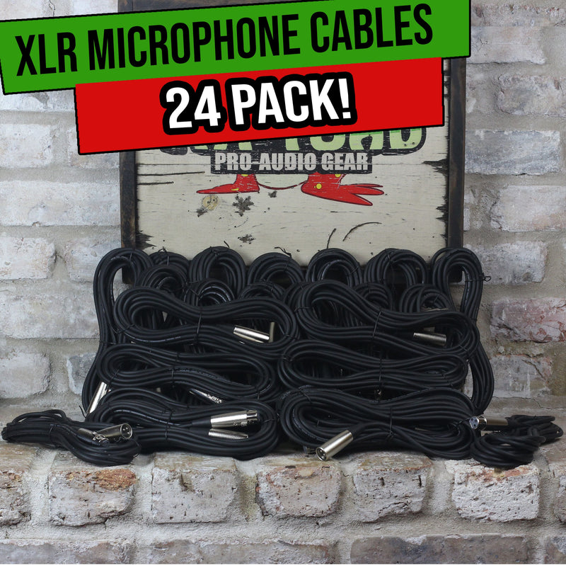 24 PACK - FAT TOAD XLR Mic Wires | 20ft Professional Pro Audio Microphone Cord Extension Patch with Lo-Z Connector | 24 AWG Shielded Cables & Balanced for DMX Music Recording Studio Mixer Gear