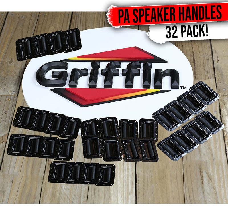 32 PACK -  Metal Flip Speaker Cabinet Handles for Rack Road Flight Trunk by GRIFFIN | Spring Loaded Flush Pull with Black Grip Rubber Padding for Chest Carry Case | DJ PA Pro-Audio Stage Gear Parts