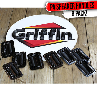 8 PACK - GRIFFIN Recessed Speaker Cabinet Handles for Rack Road Flight Case | Spring Loaded Flush Metal Flip Pull with Grip Rubber Padding for Trunk Chest Carry Case | DJ PA Pro-Audio Stage Gear Parts