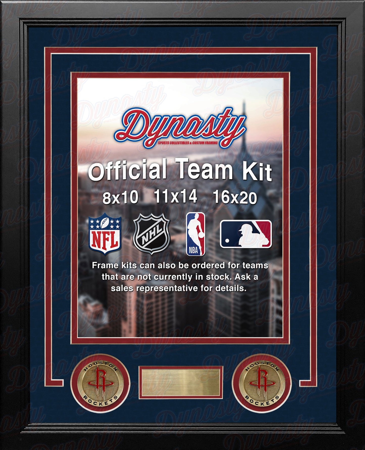 NBA Basketball Photo Picture Frame Kit - Houston Rockets (Navy Matting, Red Trim)