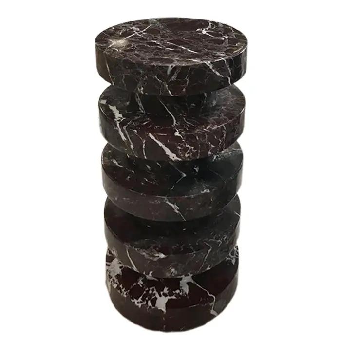 Rosso Levanto Marble Plinth Designer Side Table - Polished 12x24 Inches