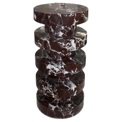 Rosso Levanto Marble Plinth Designer Side Table - Polished 12x24 Inches