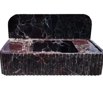 Rosso Levanto Fluted Red Marble Wall Mount Bathroom Sink With Backsplash